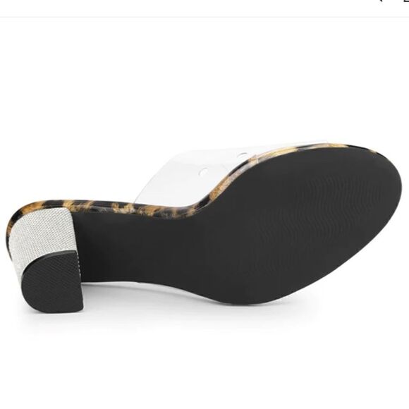 Allegra K Open Toe Clear Glitter Slide Chunky Heel Sandals - Picture 14 of 15